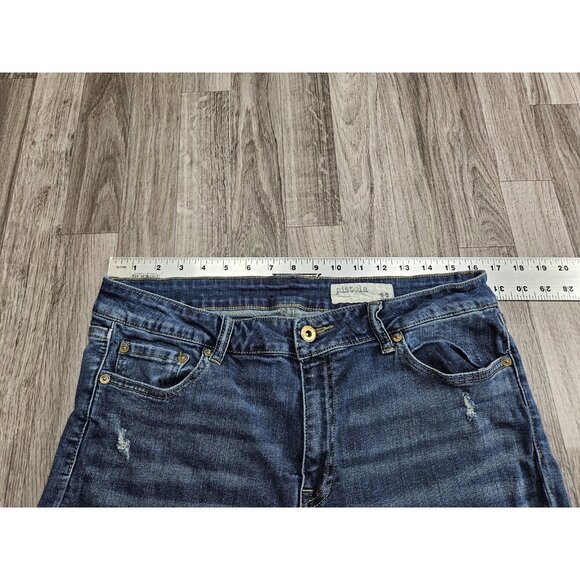 Pistola Jeans Womens 33 Medium Wash Distressed Ankle Zip Hem Stretch Pants - Picture 9 of 13